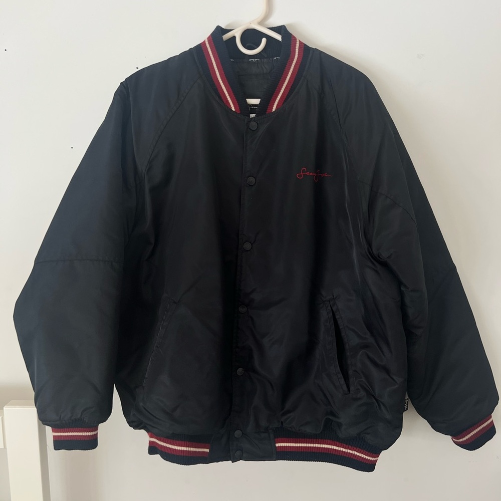 Sean John Black Varsity Jacket with Red Trim